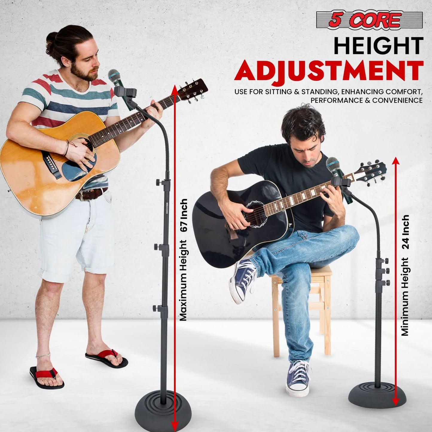 5Core Mic Stand Pair Floor Adjustable Universal Heavy Duty Gooseneck Microphone Stands Round Base Soporte De micrófono