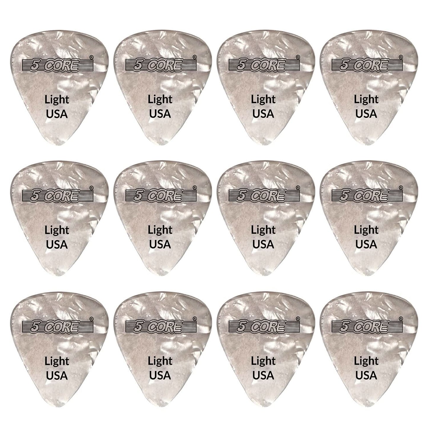 5Core Guitar Picks Celluloid Light Gauge 0.46mm Pick - Acoustic Electric Bass Guitars WHITE