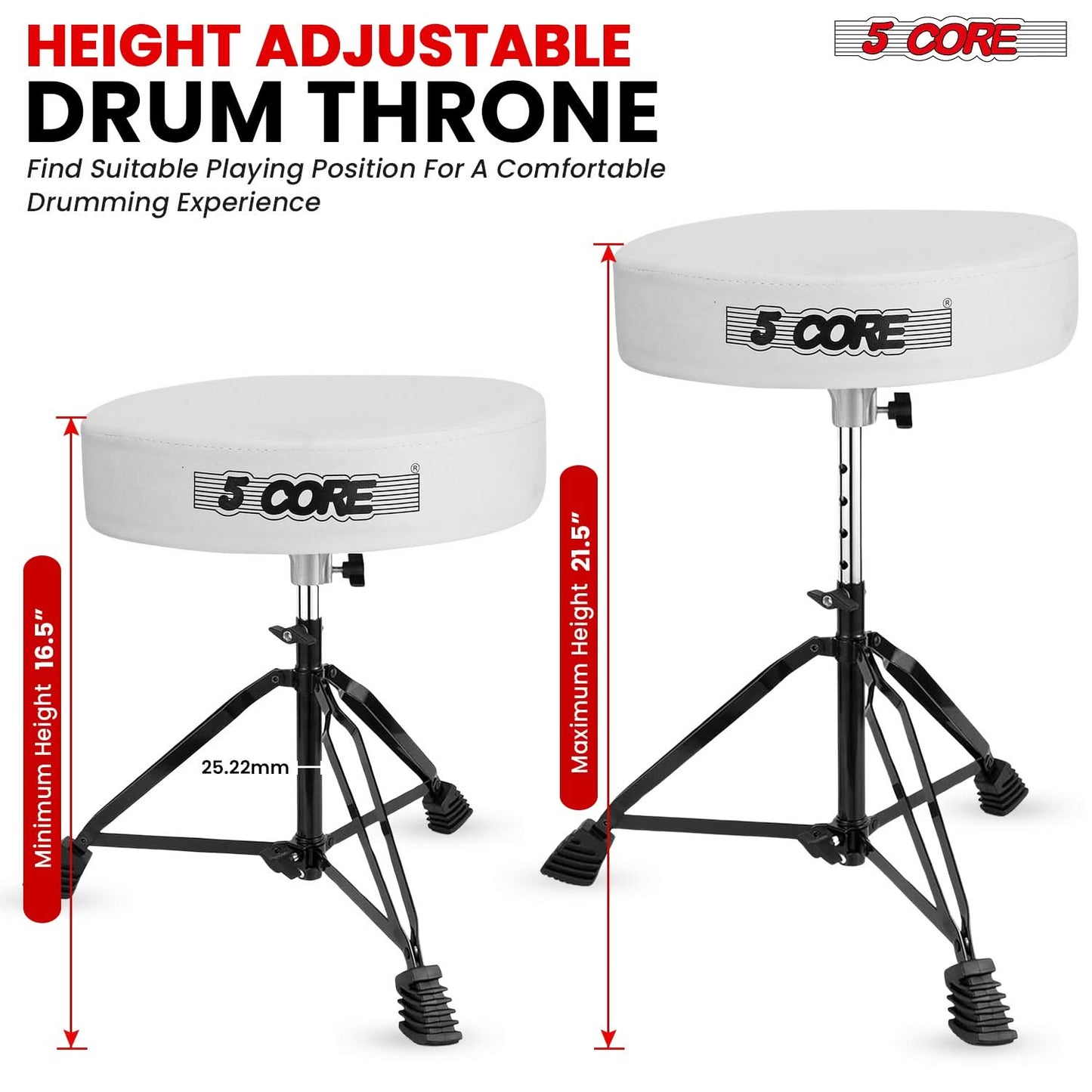 5 Core Drum Throne 3" Thick Padded Comfortable Guitar Stool Drummer Chair Adjustable Musician Seat