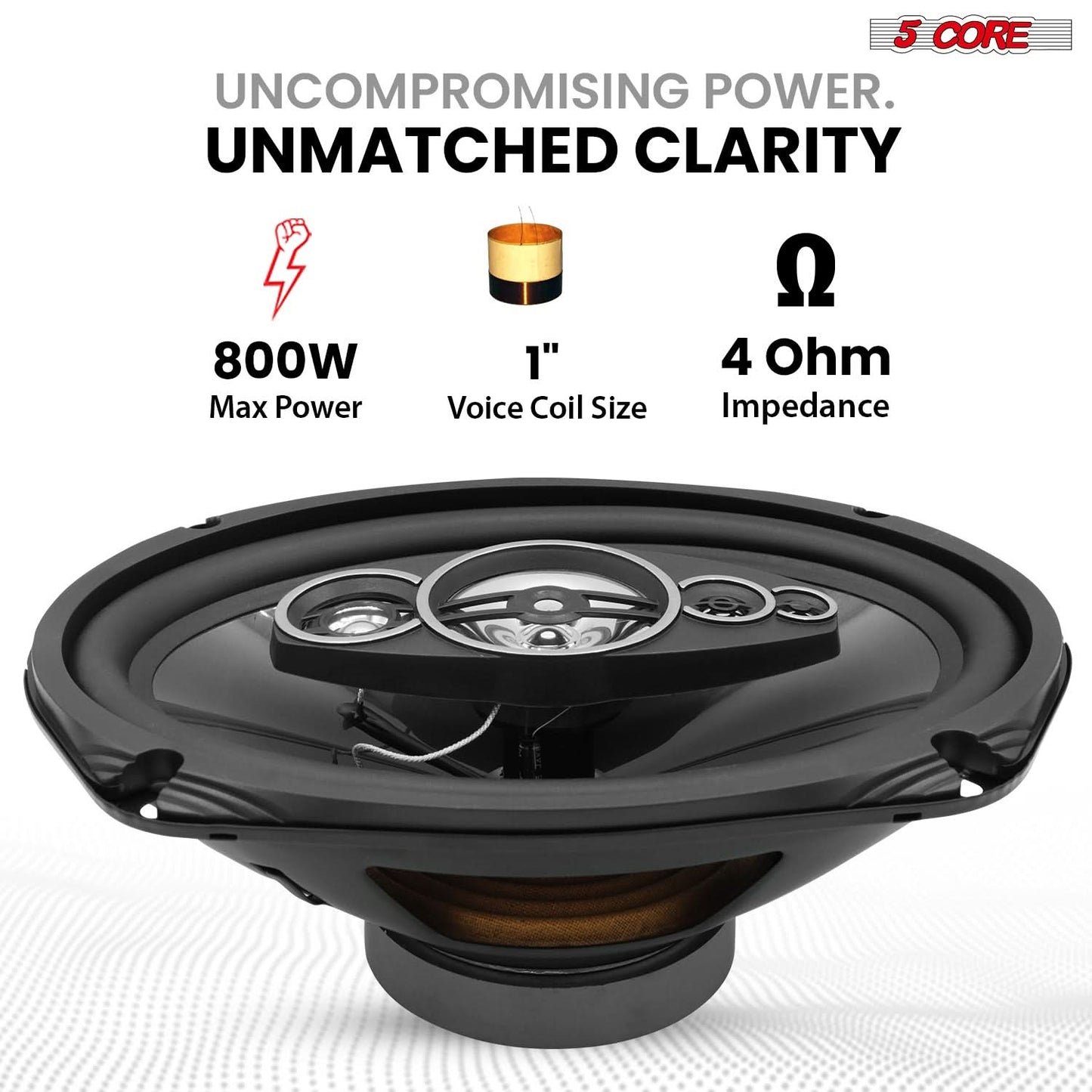 5Core 6x9 Car Speaker 800W Pair 4Ohm 4 Way Coaxial Speaker w Super Tweeter Universal Fit