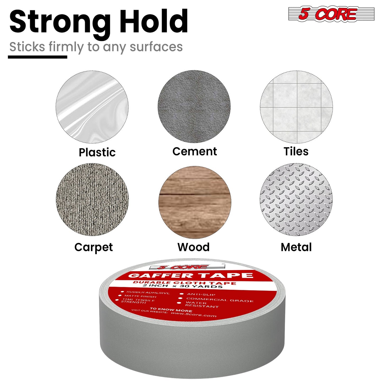 5 Core Gaffers Tape 2" 30 Yards 4Pcs Professional Grey Pro Gaff Tape Non Reflective Water Resistant