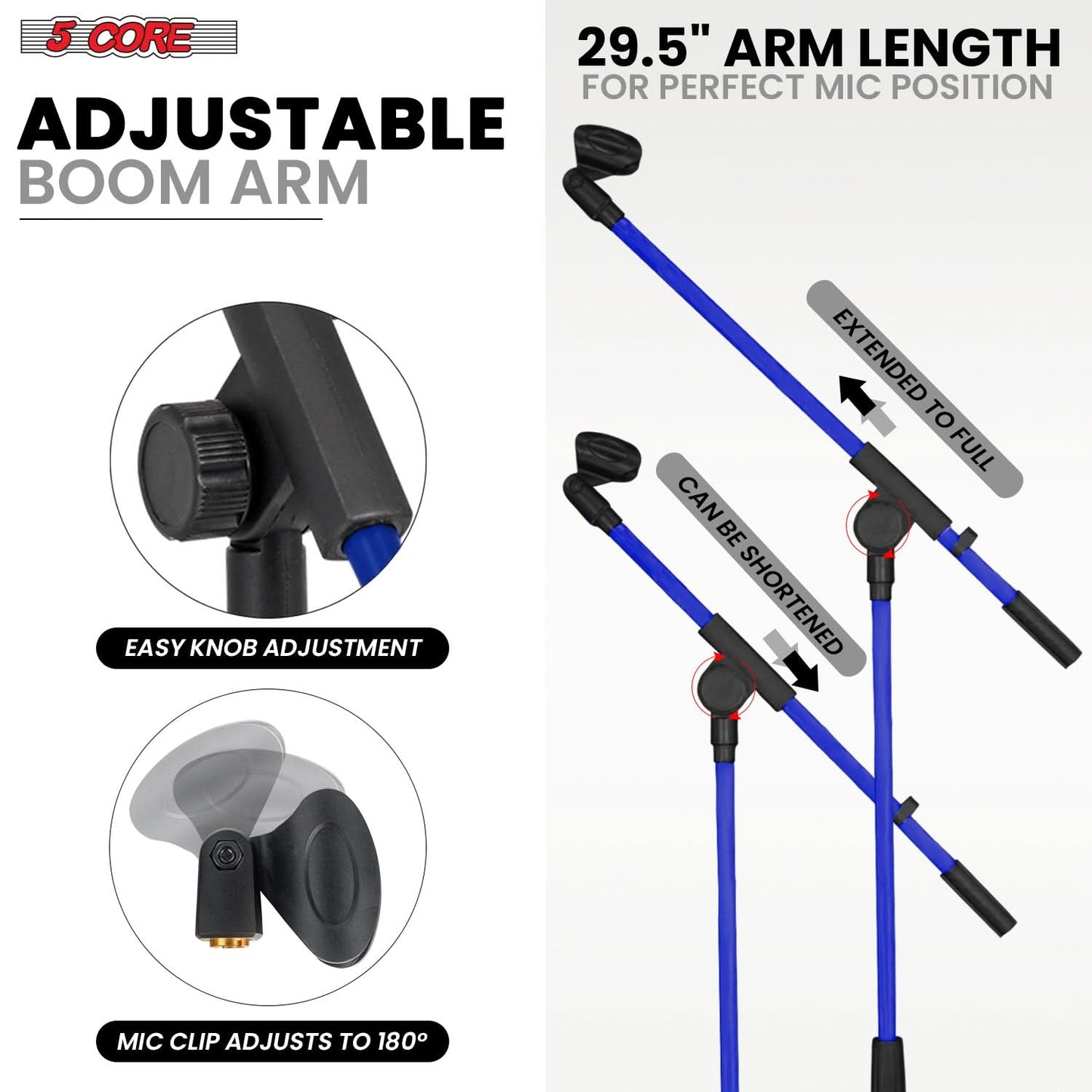 5Core Tripod Mic Stand Adjustable Holder Floor Microphone Boom Arm