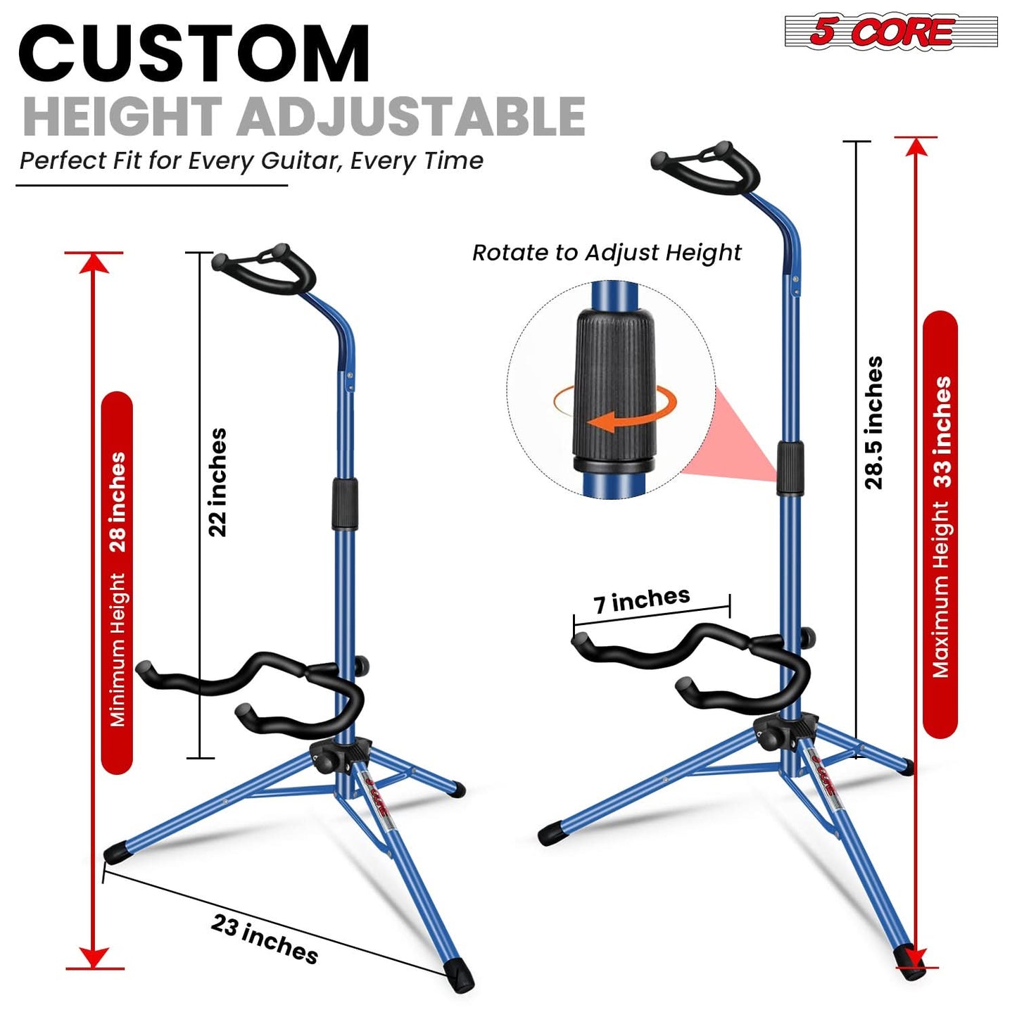 5 Core Guitar Stand Floor Adjustable Heavy Duty w Neck Holder for Acoustic Electric Classic Bass