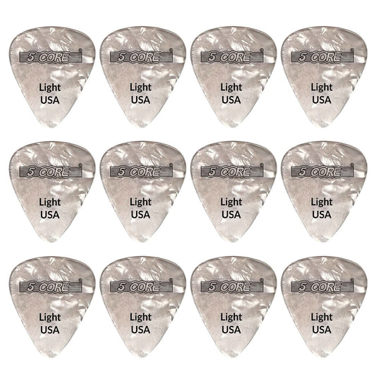 5Core Guitar Picks Celluloid Light Gauge 0.46mm Pick - Acoustic Electric Bass Guitars WHITE